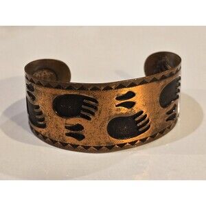 Vintage Solid Copper Bear Paw Print Wide Cuff Bracelet Southwestern Boho 1385